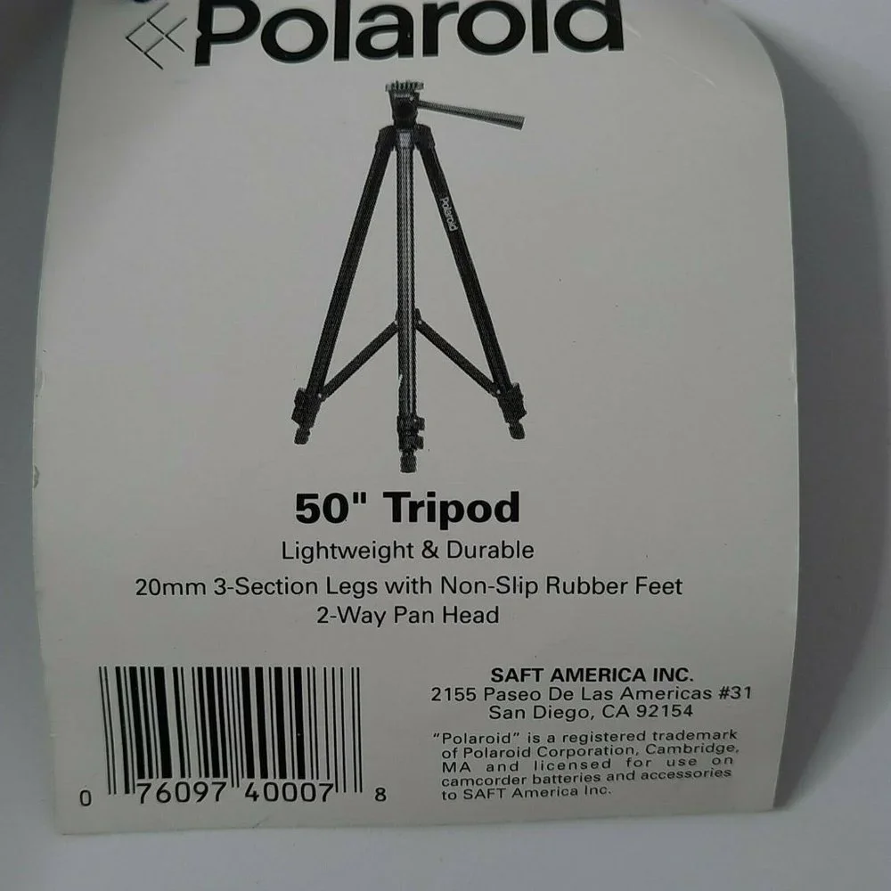 Polaroid Tripod Lightweight Durable 3 Section Legs upto 50” Black 2 Way Pan Head